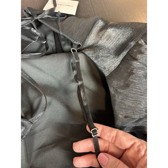 Superdown Lena Mini Dress Black Shiny Medium Adjustable Straps Drape Neck - Picture 14 of 16